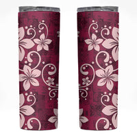 Plumeria Floral Tapa Pattern Ruby Pink Skinny Tumbler LT01 Pink - Polynesian Pride