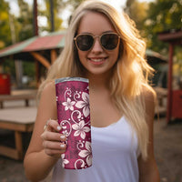 Plumeria Floral Tapa Pattern Ruby Pink Skinny Tumbler LT01 - Polynesian Pride