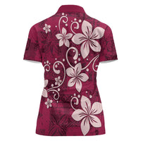 Plumeria Floral Tapa Pattern Ruby Pink Women Polo Shirt