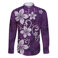 Plumeria Floral Tapa Pattern Amethyst Purple Family Matching Off Shoulder Short Dress and Hawaiian Shirt