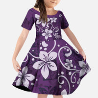 Plumeria Floral Tapa Pattern Amethyst Purple Family Matching Puletasi and Hawaiian Shirt LT01 Daughter's Dress Purple - Polynesian Pride