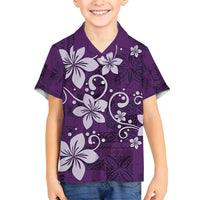 Plumeria Floral Tapa Pattern Amethyst Purple Family Matching Puletasi and Hawaiian Shirt LT01 Son's Shirt Purple - Polynesian Pride