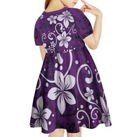 Plumeria Floral Tapa Pattern Amethyst Purple Kid Short Sleeve Dress