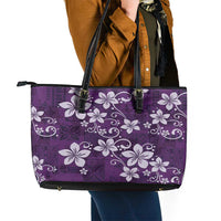 Plumeria Floral Tapa Pattern Amethyst Purple Leather Tote Bag LT01 - Polynesian Pride