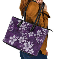 Plumeria Floral Tapa Pattern Amethyst Purple Leather Tote Bag LT01 - Polynesian Pride