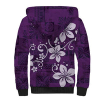 Plumeria Floral Tapa Pattern Amethyst Purple Sherpa Hoodie LT01 - Polynesian Pride