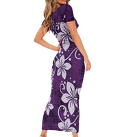 Plumeria Floral Tapa Pattern Amethyst Purple Short Sleeve Bodycon Dress LT01 - Polynesian Pride