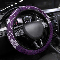 Plumeria Floral Tapa Pattern Amethyst Purple Steering Wheel Cover LT01 Universal Fit Purple - Polynesian Pride