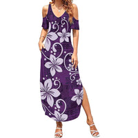 Plumeria Floral Tapa Pattern Amethyst Purple Summer Maxi Dress LT01 Women Purple - Polynesian Pride