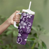 Plumeria Floral Tapa Pattern Amethyst Purple Tumbler With Handle LT01 - Polynesian Pride