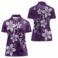 Plumeria Floral Tapa Pattern Amethyst Purple Women Polo Shirt