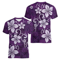 Plumeria Floral Tapa Pattern Amethyst Purple Women V-Neck T-Shirt LT01 - Polynesian Pride