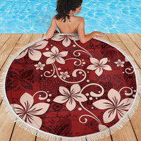 Plumeria Floral Tapa Pattern Oxblood Red Beach Blanket LT01 - Polynesian Pride