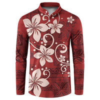 Plumeria Floral Tapa Pattern Oxblood Red Button Sweatshirt LT01 Red - Polynesian Pride