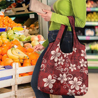 Plumeria Floral Tapa Pattern Oxblood Red Grocery Bag LT01 - Polynesian Pride
