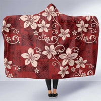 Plumeria Floral Tapa Pattern Oxblood Red Hooded Blanket LT01 One Size Red - Polynesian Pride