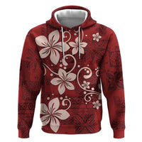 Plumeria Floral Tapa Pattern Oxblood Red Hoodie LT01 Pullover Hoodie Red - Polynesian Pride
