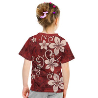 Plumeria Floral Tapa Pattern Oxblood Red Kid T Shirt