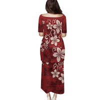 Plumeria Floral Tapa Pattern Oxblood Red Puletasi LT01 - Polynesian Pride