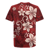 Plumeria Floral Tapa Pattern Oxblood Red Rugby Jersey