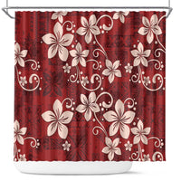 Plumeria Floral Tapa Pattern Oxblood Red Shower Curtain