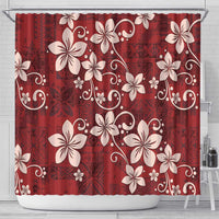 Plumeria Floral Tapa Pattern Oxblood Red Shower Curtain