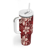 Plumeria Floral Tapa Pattern Oxblood Red Tumbler With Handle LT01 - Polynesian Pride