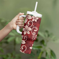 Plumeria Floral Tapa Pattern Oxblood Red Tumbler With Handle LT01 - Polynesian Pride
