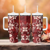 Plumeria Floral Tapa Pattern Oxblood Red Tumbler With Handle LT01 - Polynesian Pride