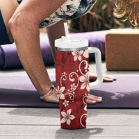 Plumeria Floral Tapa Pattern Oxblood Red Tumbler With Handle LT01 - Polynesian Pride