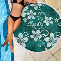 Plumeria Floral Tapa Pattern Crystal Teal Beach Blanket LT01 - Polynesian Pride