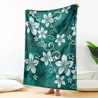 Plumeria Floral Tapa Pattern Crystal Teal Blanket LT01 - Polynesian Pride