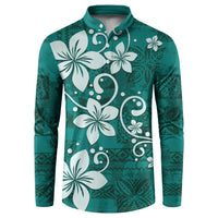 Plumeria Floral Tapa Pattern Crystal Teal Button Sweatshirt LT01 Teal - Polynesian Pride