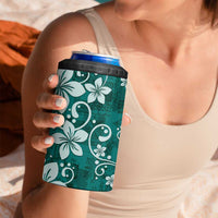 Plumeria Floral Tapa Pattern Crystal Teal 4 in 1 Can Cooler Tumbler