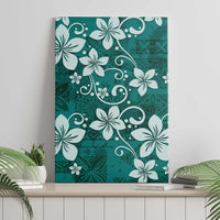 Plumeria Floral Tapa Pattern Crystal Teal Canvas Wall Art LT01 - Polynesian Pride