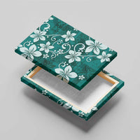 Plumeria Floral Tapa Pattern Crystal Teal Canvas Wall Art LT01 - Polynesian Pride
