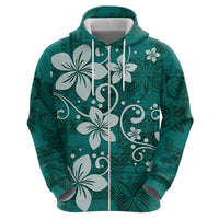 Plumeria Floral Tapa Pattern Crystal Teal Hoodie LT01 - Polynesian Pride