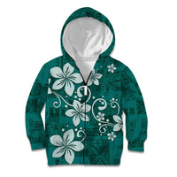 Plumeria Floral Tapa Pattern Crystal Teal Kid Hoodie