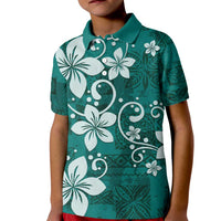 Plumeria Floral Tapa Pattern Crystal Teal Kid Polo Shirt