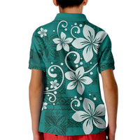 Plumeria Floral Tapa Pattern Crystal Teal Kid Polo Shirt