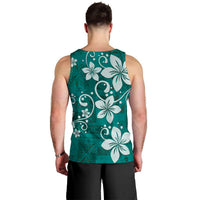 Plumeria Floral Tapa Pattern Crystal Teal Men Tank Top LT01 - Polynesian Pride