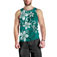 Plumeria Floral Tapa Pattern Crystal Teal Men Tank Top LT01 - Polynesian Pride