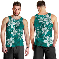Plumeria Floral Tapa Pattern Crystal Teal Men Tank Top LT01 - Polynesian Pride