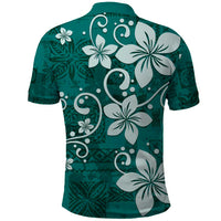 Plumeria Floral Tapa Pattern Crystal Teal Polo Shirt