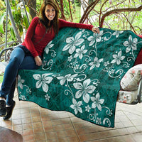 Plumeria Floral Tapa Pattern Crystal Teal Quilt