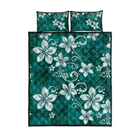Plumeria Floral Tapa Pattern Crystal Teal Quilt Bed Set LT01 - Polynesian Pride