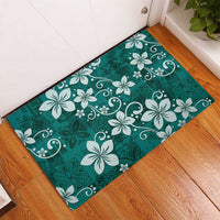 Plumeria Floral Tapa Pattern Crystal Teal Rubber Doormat LT01 - Polynesian Pride