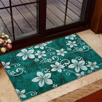 Plumeria Floral Tapa Pattern Crystal Teal Rubber Doormat LT01 - Polynesian Pride