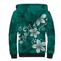 Plumeria Floral Tapa Pattern Crystal Teal Sherpa Hoodie LT01 - Polynesian Pride