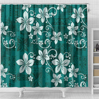 Plumeria Floral Tapa Pattern Crystal Teal Shower Curtain